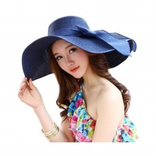 Kaisifei Bowknot Casual Straw Mujer Summer Hats Big Wide Brim Beach Hat Navy 691044198657 eb-56755324